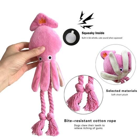 Cute Squid Plush Squeaky Rope Dog Chew Toy