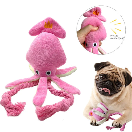 Cute Squid Plush Squeaky Rope Dog Chew Toy